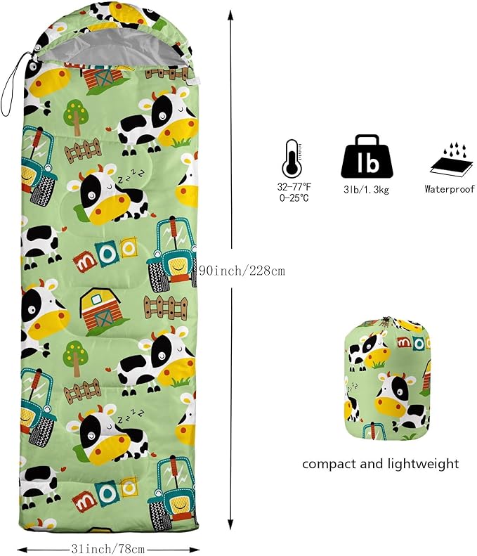 Kids Sleeping Bag for Boys Girls,Blue Ripples Print-Lightweight Warm Portable Outdoor Indoor-Waterproof Cold Weather Resistant Sleeping Bag for Camping Hiking