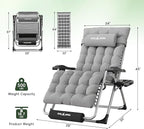 Amopatio Oversized Padded Zero Gravity Chair, XL 29In Reclining Camping Lounge Chair w/Removable Cushion&Headrest, Upgraded Lock and Footrest, Folding Patio Recliner for Indoor Outdoor, Grey