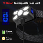 Rechargeable Headlamp 2 Pack, 2500 Lumen Bright 5 LED Headlight, 7 Modes Adjustable Motion Sensor, USB-C Waterproof Head Flashlight, Outdoor Hiking Camping Fishing (5 Led Headlamp)