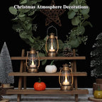 12PCS Bronze Mini Lanterns with Remote Control, 5.1" H/13cm Small Vintage Western Lanterns for Christmas Table Centerpieces, Halloween/Camping Party Decorations, Indoor Hanging & Table