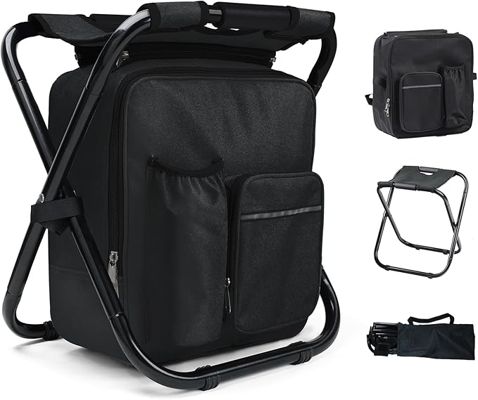 Portable Backpack Stool Cooler Chair for Adults Heavy Duty 350lbs, Lightweight Folding Detachable Large Camping Seat Backpack Cooler Chair for Fishing Hunting Travel