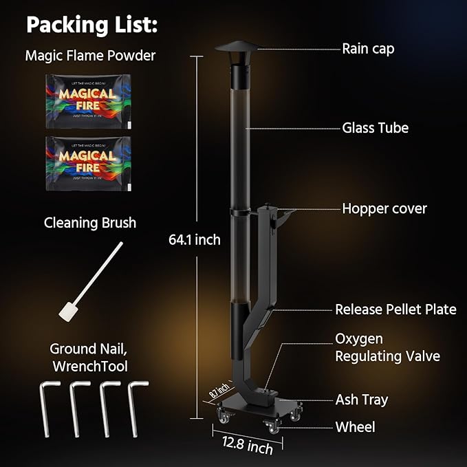 yoyomax Pellet Patio Heater, Outdoor Wood Pellet Fire Pit, Portable Rocket Stove with Ash Tray and Rain Cap for Backyard Camping Garden Balcony, PH08PRO