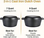 TLGREEN Cast Iron Dutch Oven Pot with Lid, Pot (6.7QT) and Lid as a Skillet(2.5QT) - Dutch Oven Cast Iron with Silicone Holders, Iron Stand, for Oven, Stove, Grill，Campfire