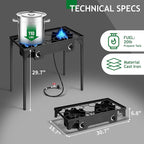 Outvita 2 Burner Propane Gas Stove for Outdoor Cooking, 150,000 BTU Camping Cooker with Removable Legs, Temperature Control Knobs for Backyard Cooking, BBQ, Baking and Frying