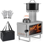 Camping Stove for Hot Tents, LAMA 304 Stainless Steel Wood Burning Stove with Stainless Wall Chimney Pipes for Tents, Shelter, Outdoor Portable Stove for Camping Heating and Cooking