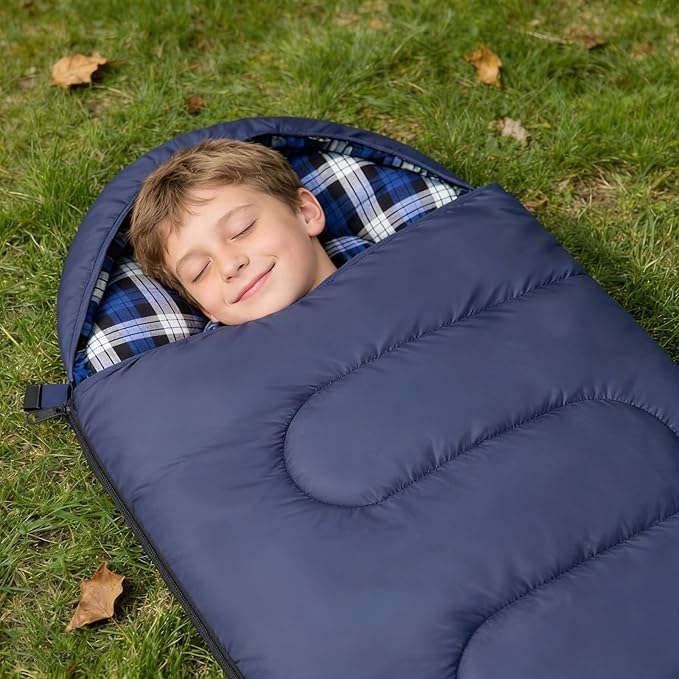 Uniqwamer Kids Sleeping Bag for Girls Boys - 4 Seasons Cold & Warm Weather Flannel Camping Sleeping Bags, Lightweight & Waterproof 45°F Sleeping Bag for Camping Hiking Outdoor Travel