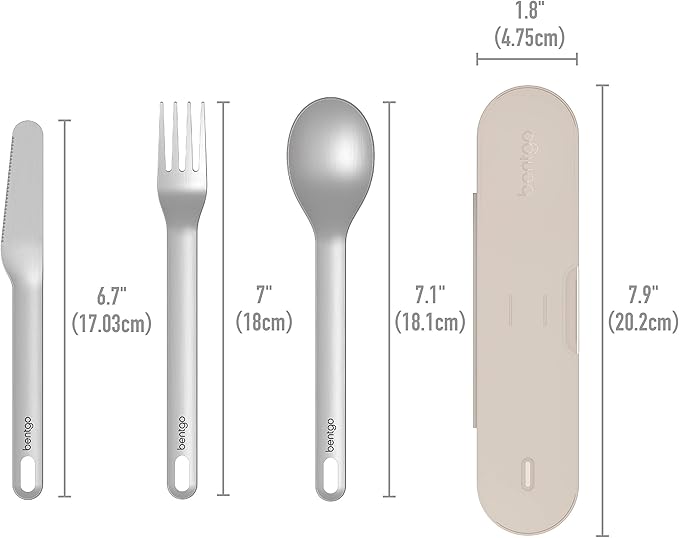 Bentgo Stainless Travel Utensil Set - Reusable 3-Piece Silverware Set with Carrying Case, High-Grade Premium Steel, BPA-Free Case, Eco-Friendly - Ideal for Travel, Camping, and Office Use (Sand)