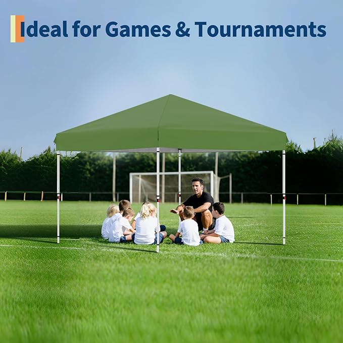 10x10 Instant Pop-Up Canopy with 1 Sidewall – Easy 1-Button Setup, Includes Roller Bag, 3 Height Settings & 4 Weight Bags – Perfect for Backyard, Beach, Sports & Parties,Green