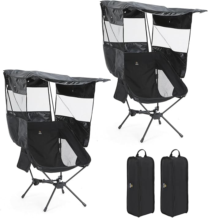 Nice C Camping Chair with Canopy, Compact Chair with Shade, Ultralight Umbrella Fishing Chairs, Portable Backpack Chairs, Lightweight, Travel, Picnic, Festival, Hiking, Sports (2 Pack Black)