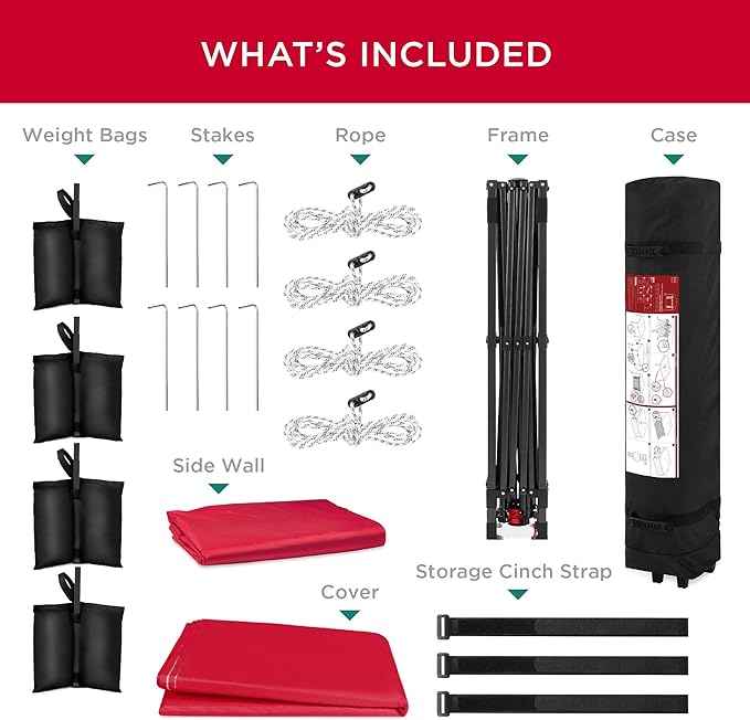 Best Choice Products 10x10ft Pop Up Canopy Tent with Sidewall, 1 Person 1 Minute Set Up, Carry Case, 4 Weight Bags - Red
