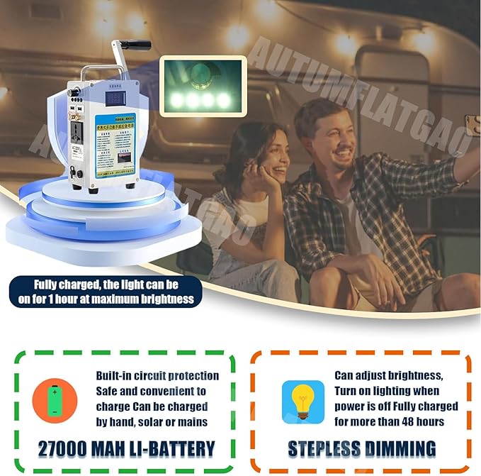 Hand Crank Generator 27000mah, Emergency Power Supply Charger Camping, 160W Outdoor Small Power Station, for Camping Outdoor Mobile Phone Computer Charging,110V