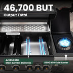 2 in 1 Propane Gas BBQ Grill with Side Burner & Porcelain-Enameled Cast Iron Grate, 4-Burner Flat Top Grill, 46,700 BTU Outdoor Barbecue Propane Griddle Grill Combo for Camping, Patio, Backyard