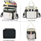 LOKASS Lunch Bag& Lunch Box for Men Women Double Deck,Large Insulated Adult Lunch Box Leakproof Lunchbox Cooler Bag for Work Picnic Beach,（Black&White）