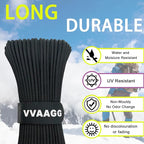 VVAAGG 1000 Paracord Rope 200FT Utility Parachute Cord 4mm 12 Strand Nylon Rope for Camping, Tent, Clothsline, Outdoor Hiking, Fishing (Black, 200FT)