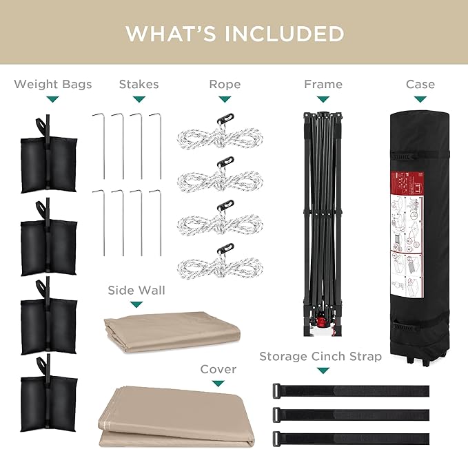 Best Choice Products 10x10ft Pop Up Canopy Tent with Sidewall, 1 Person 1 Minute Set Up, Carry Case, 4 Weight Bags - Sand