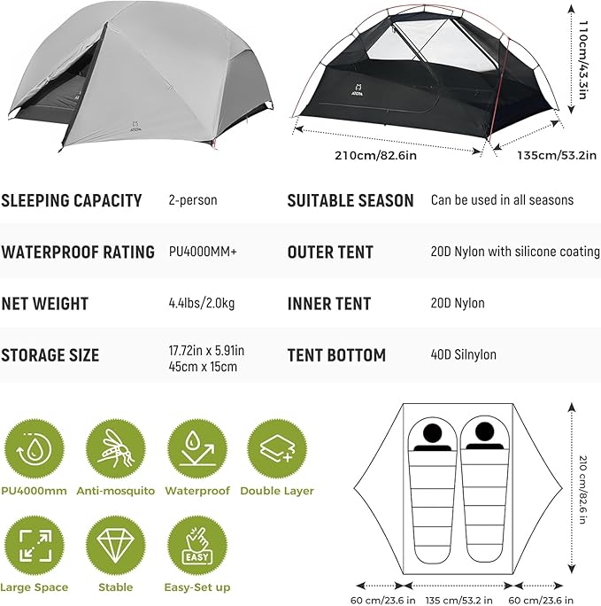ATEPA Voyage 1-2 Person Backpacking Tent, 4 Season Ultralight Camping Tent, 4000mm Waterproof Double Layer Cold Wearther Easy Set Up Tent for Family Camp Hiking Hunting Outdoor Mountaineering Travel