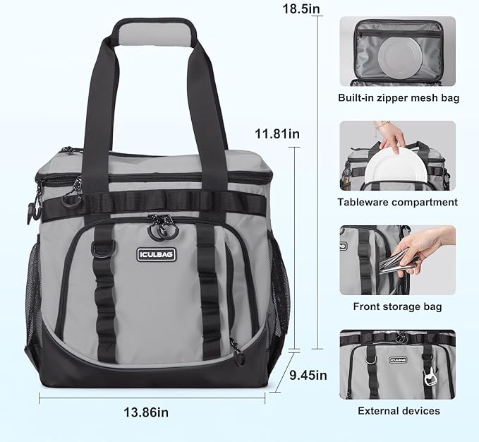 Soft Travel Coolers Bags Insulated Cooling 16hour for Camping Hiking Beach Travel Soft Sided Insulated Cooler Bag 20/48Cans for Women Men