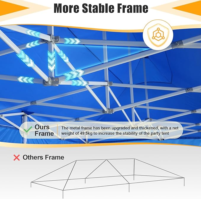 COBIZI 10x30 Heavy Duty Pop up Canopy Tent for Parties with 8 Sidewalls, Easy Setup Outdoor Commercial Gazebo for Wedding Event, Party Tent with Portable Bag & Sand Bags, Blue