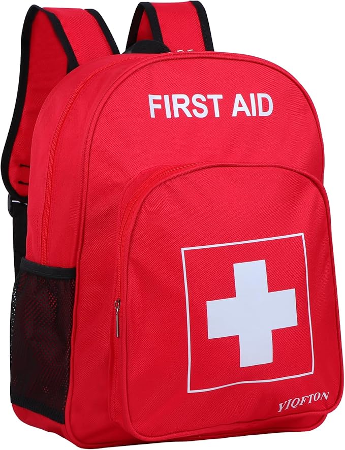 First Aid Backpack Empty, Red Waterproof Emergency Backpack, Portable Large Capacity Empty Medical First Aid Bag for Car Home Office Outdoor Travel Hiking Camping