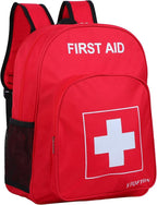 First Aid Backpack Empty, Red Waterproof Emergency Backpack, Portable Large Capacity Empty Medical First Aid Bag for Car Home Office Outdoor Travel Hiking Camping