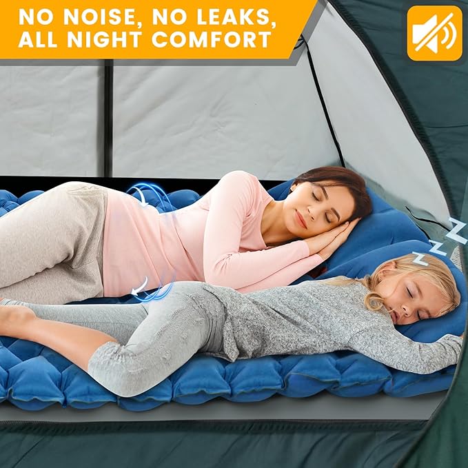 Sleeping Pad for Camping 2 Person, Double Camping Pad with Built-in Foot Pump and Pillow, Inflatable 4in Extra-Thick Ultralight Air Mattress for Backpacking, Hiking, Travel, Tent, Car, Gift