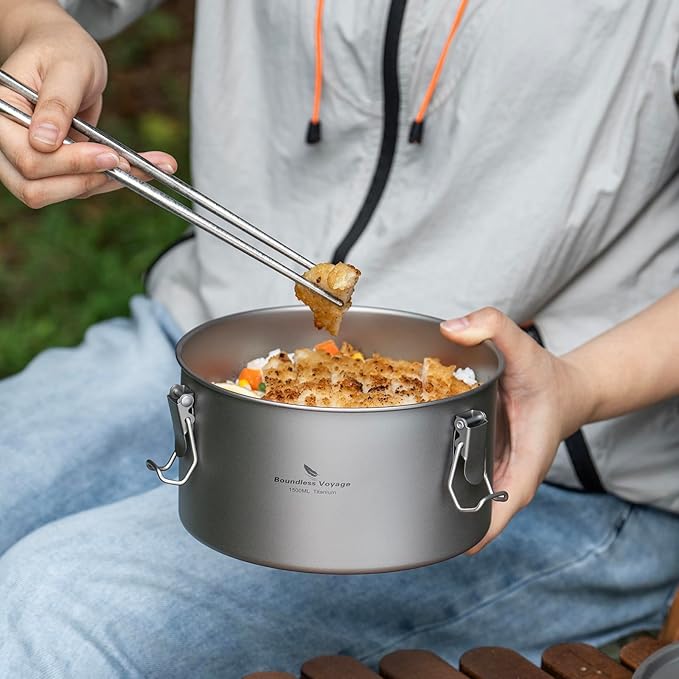 Boundless Voyage Titanium Sealed Lunch Box with Leak-Proof Lid Camping Cookware Lightweight Outdoor Cooking Pot for Backpacking Hiking Picnic & Travel Food Container (Ti2086C/1.5L)