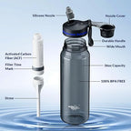 Filtered Water Bottle, Membrane Solutions C3 Water Bottle Filter with Replaceable ACFX2 Filter Cartridge, Portable Water Filter 36oz BPA-Free for Travel, Hiking & Camping Drinking use(Grey)