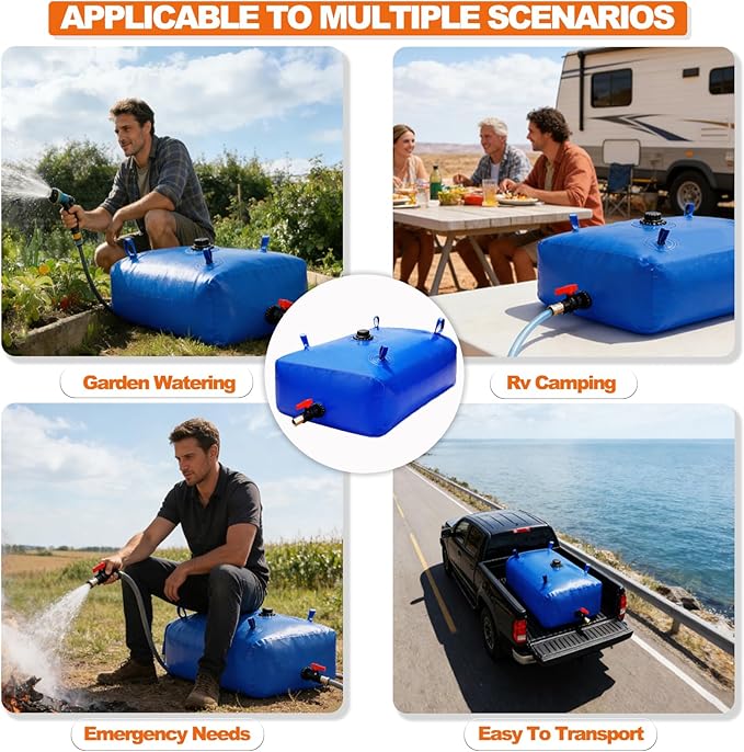 2000 L/528 Gal Water Bladder Tank, Foldable Portable Water Storage Container, Emergency Water Bag for RV, Truck Bed, Fire Prevention, Drought Resistance, Blue