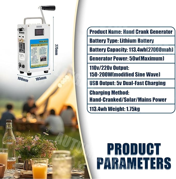 Hand Crank Generator 27000mah, Emergency Power Supply Charger Camping, 160W Outdoor Small Power Station, for Camping Outdoor Mobile Phone Computer Charging,110V