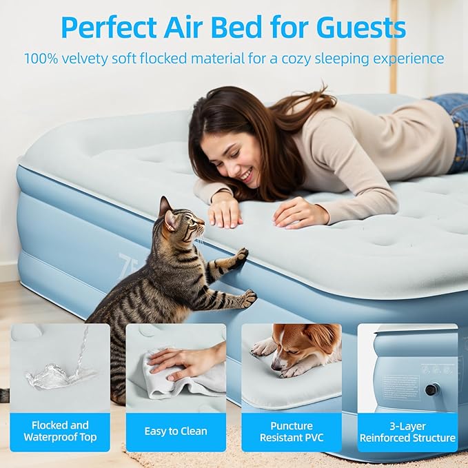 Air Mattress Queen with Built in Pump, Blow Up Mattress 18 Raised Comfort, Upgraded Surface Portable Air Bed with Pillow, Inflatable Mattress for Camping, Home and Guest, 650 lbs Max