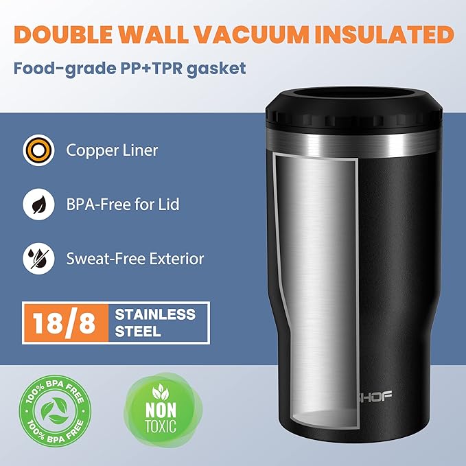 HAUSHOF 12 oz Can Cooler, 4 in 1 Insulated Stainless Steel Can Insulator, Fits for 12 oz Standard Can| Slim Can|12 oz Beer Bottle, Perfect for Camping, Beach, Picnic