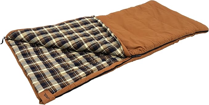 ALPS OutdoorZ Redwood -10°F Flannel-Lined Sleeping Bag with Cotton Canvas Shell, Heavy-Duty Zippers, Oversized Rectangle Design, Cold Weather Camping & Hunting Gear