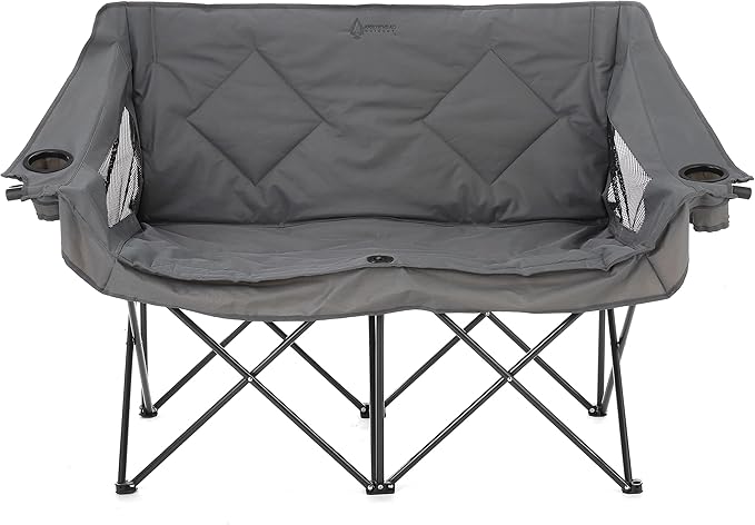 ARROWHEAD OUTDOOR Portable Folding Double Duo Camping Chair Loveseat w/ 2 Cup & Wine Glass Holder, Carrying Bag, Supports up to 500lbs