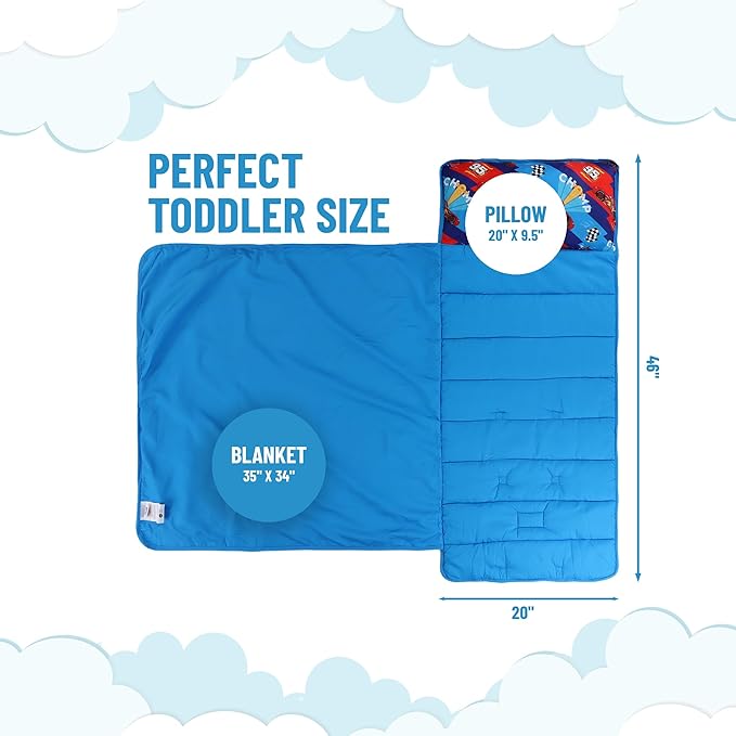 Jay Franco Kids Nap Mat with Embedded Pillow & Blanket – Soft 46"x20" Microfiber Sleeping Bag with Name Tag & Handle for School, Travel, Sleepover