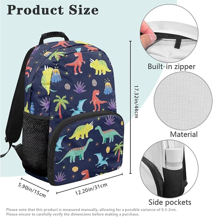 Cute Dinosaur Backpack with Lunch Bag Blue Bookbag Lightweight Trendy Kids Bookbag and Lunch Box Set Boys 4 Pcs School Bag for Boys 7-8 Hiking Daypack Travel Back to School Gifts