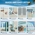 Rhino Valley Beach Cabana, 8 * 8FT Beach Tent UPF50+ Protection, Easy Setup Beach Canopy Wind Resistant with Cup Holder, Compact Beach Shade Foldable Beach Tent Sun Shelter, Light Blue Stripes