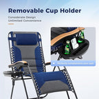 MAISON ARTS Oversized XXL Padded Zero Gravity Chair Set of 2, 30" Wide Seat Foldable Patio Recliner, Anti Gravity Outdoor Lawn Chair with Cup Holder & Pillow, Supports 400lbs, Blue & Grey