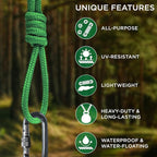 TECEUM Rope – 150 Feet x 1/4 Inch (7mm) – Green – Strong All-Purpose Utility Rope – Camping, Crafting, Flag Pole, Indoor & Outdoor – Polypropylene Nylon Poly Lightweight Diamond Braided Cord