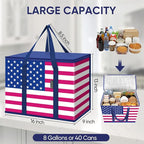 BALEINE 2PK Insulated Reusable Grocery Bags, Collapsible Cooler Bag for Groceries, Heavy Duty Large Insulated Bag (16''x9''x13'', Patroit Celebration)
