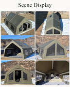 4 Season Air Tent Glamping Tent with Separate Living and Sleeping Area,Waterproof Pop-Up Outhouse Yurt with Pump and Stove Jack Hole, 8-10 Person Camping Quick Set Up