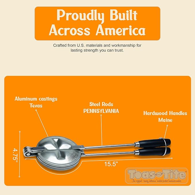 Tid Bit Handheld Sandwich Maker, Portable Sandwich Grill & Panini Press, Cast Aluminum Pie Iron, Retro 1945 Stovetop & Campfire Toaster for Hot Sandwiches, Pies, Paninis, RV & Camping