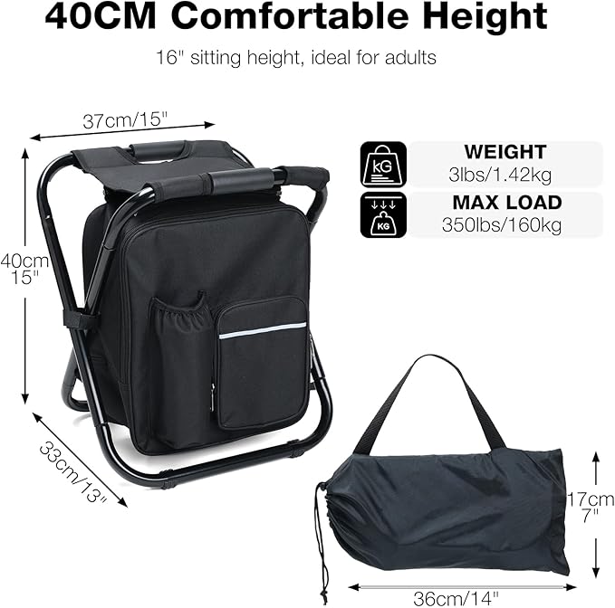 Portable Backpack Stool Cooler Chair for Adults Heavy Duty 350lbs, Lightweight Folding Detachable Large Camping Seat Backpack Cooler Chair for Fishing Hunting Travel