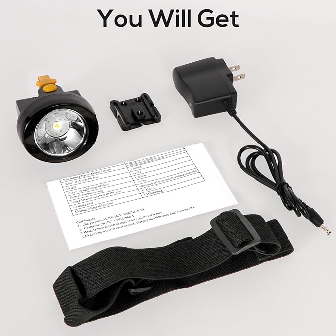 Rechargeable LED Cap Mining Lamp for Hard Hat Helmet, Waterproof Explosion-Proof Miner Headlight Flashlight for Outdoor Work, Tunnel, Coal Mine, Hunting, Fishing, Camping, Caving, Construction
