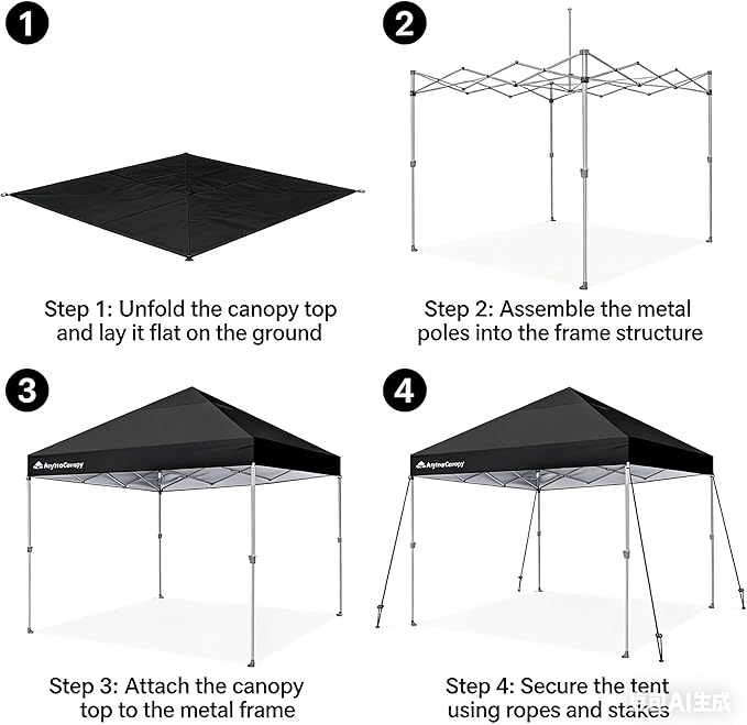 Anytee-10x10 Pop Up Canopy Tent, Easy Up Waterproof Outdoor Canopy with Wheeled Bag, Sun Shade for Patio, Backyard, Parties, Camping-Black