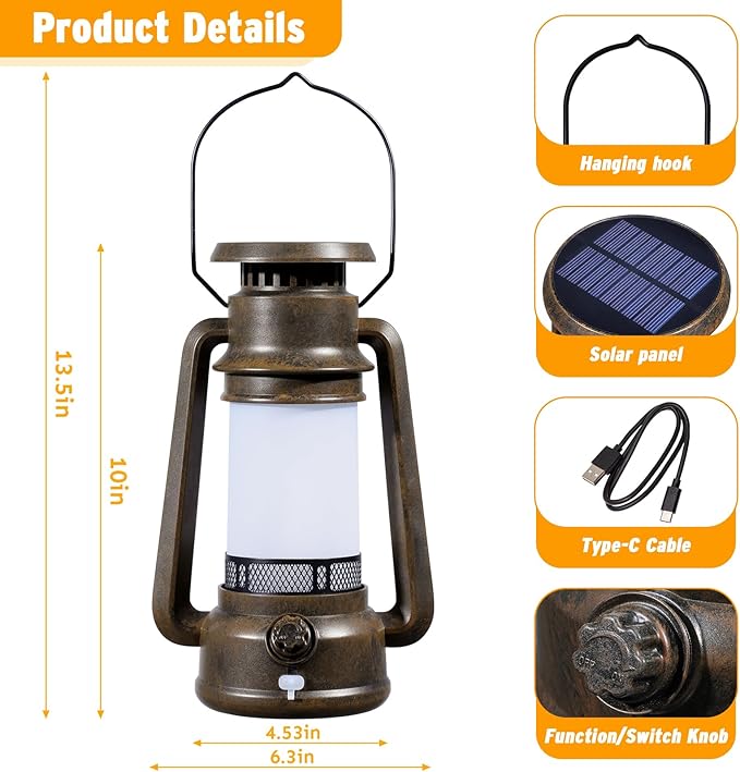 2 Modes Solar Lanterns Outdoor Waterproof, Rechargeable LED Flame Solar Lanterns Decorative Outdoor, Vintage Lantern Hanging Solar Lights for Yard, Porch, Camping, Patio, Garden, Cabin, Gifts (2 Pack)