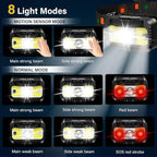 Headlamp Rechargeable, Ultra Bright LED Head Lamp Flashlight with White Red Light, Motion Sensor Waterproof Headlight,8 Modes Head Lights for Outdoor Camping Fishing Running-4 Pack