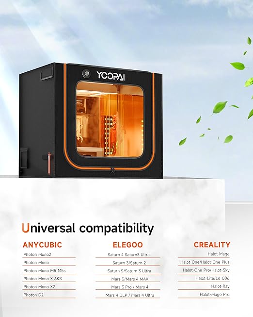 Multifunctional Large Resin 3D Printer Enclosure with Ventilation Kit LED Light, 3D Print Vented Enclosure Eliminate Odors Dustproof Isolate Noise Tent Cover Compatible with LCD Resin UV 3D Printer