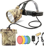 DUMPMAN Camo Coon Hunting Lights Headlamp for Coyotes Hog Predators, Rechargeable & Waterproof, 6 Lighting Modes, 4 Powerful LEDs (White Red Green Amber) Night Working
