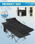 WLIVE 1200D Double Layer Oxford Camping Cots for Adults, Folding Sleeping Cot with Mattress, Outdoor Portable Bed with Carry Bag for Resting, Camping, Black