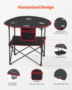 VEVOR Folding Camping Table, Portable Outdoor Lightweight Picnic Table, 600D Oxford Fabric Waterproof Canvas Travel Beach Tables, with 4 Cup Holders, Carry Bag, for Tailgating Camping Picnic, Black